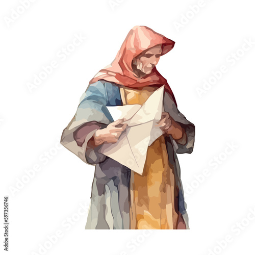Watercolor drawing of woman in ancient clothes