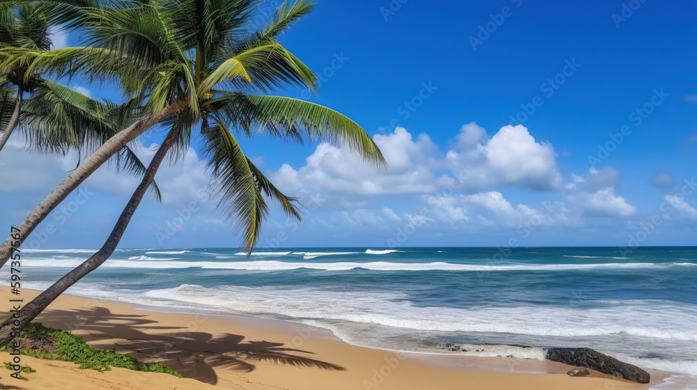 beach with palm trees.  Generative Ai