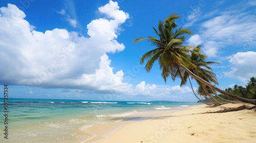 beach with palm trees.  Generative Ai © Shades3d