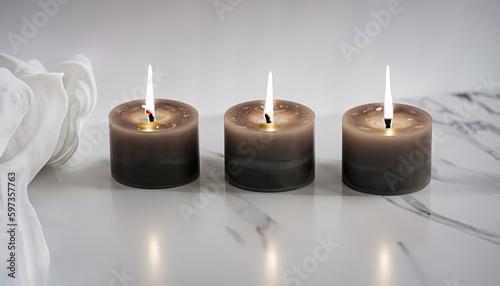 Elegant Candle Collection on White Marble Background Premium Quality Candles for Your Home Decor, Home Ambience, luxury candles, gift ideas, relaxation, meditation, Generative AI