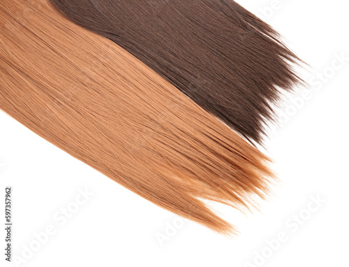Brown and ginger hair on white background