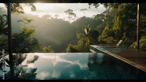 Infinity pool in the jungle. Generative Ai © Shades3d