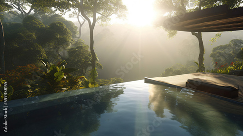 Infinity pool in the jungle. Generative Ai © Shades3d