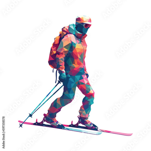 Skier, winter recreation in abstract design