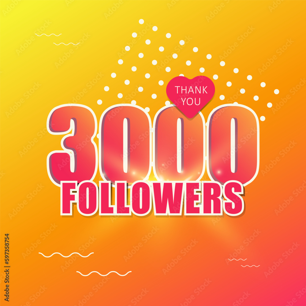 Banner, poster for social networks. Thank you 3000 followers. Vector illustration.