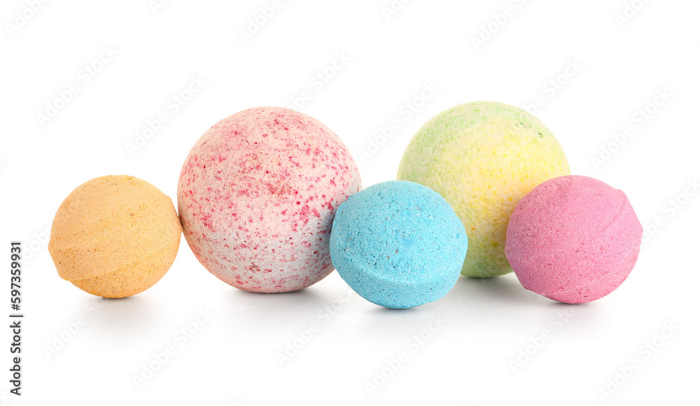 Colorful bath bombs on white background Colorful bath bombs on white background