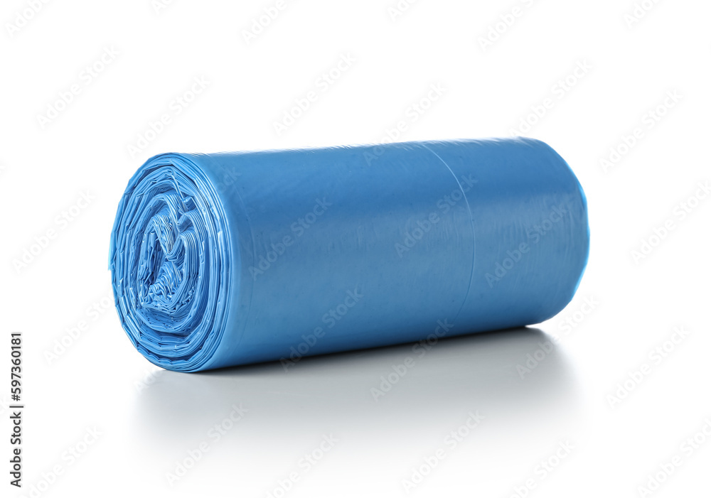 Blue roll of garbage bags on white background Blue roll of garbage bags on white background