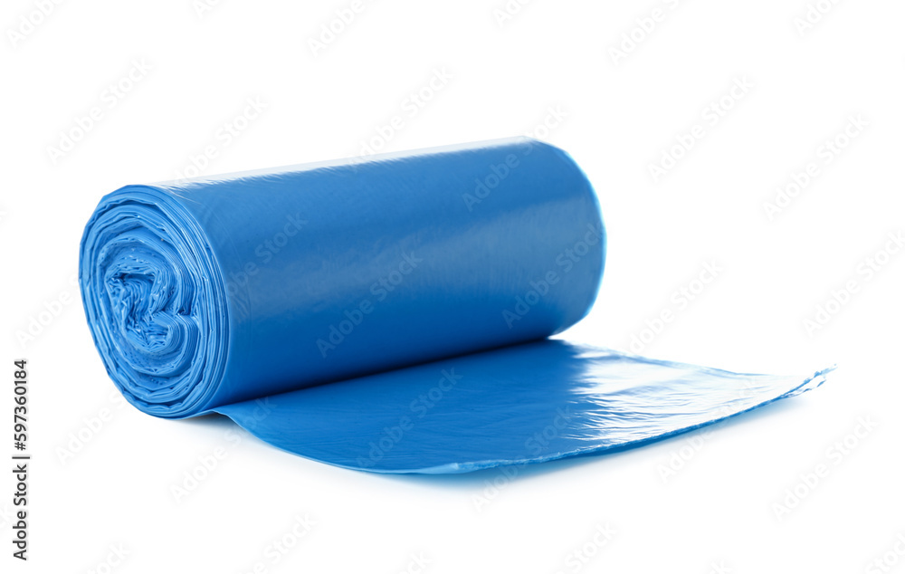 Blue roll of garbage bags on white background Blue roll of garbage bags on white background