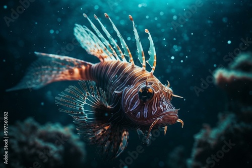 Oceanic nymph swimming in depths. Generative AI