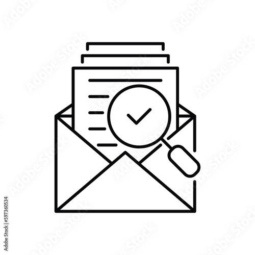 assessment result in thin line open letter. flat linear regulatory policy logotype graphic stroke design illustration on white. concept of bill invoice violation research and study internal feedback