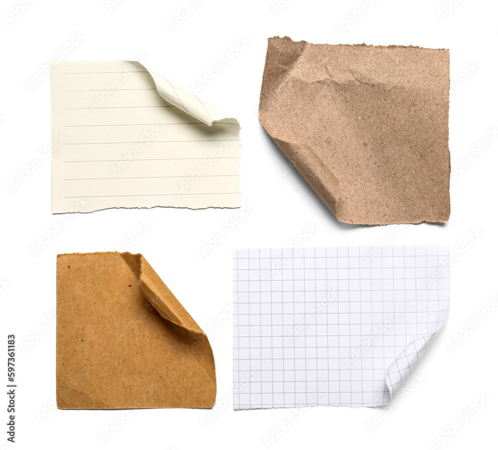 Different pieces of paper sheets isolated on white background Different pieces of paper sheets isolated on white background