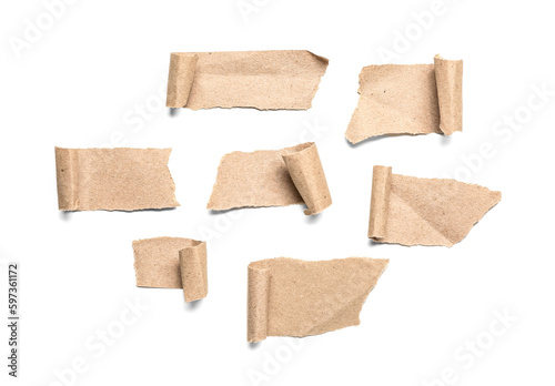 Pieces of old paper sheets isolated on white background