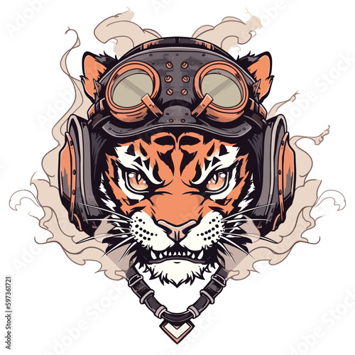 Tiger head  biker logo vector t-shirt design