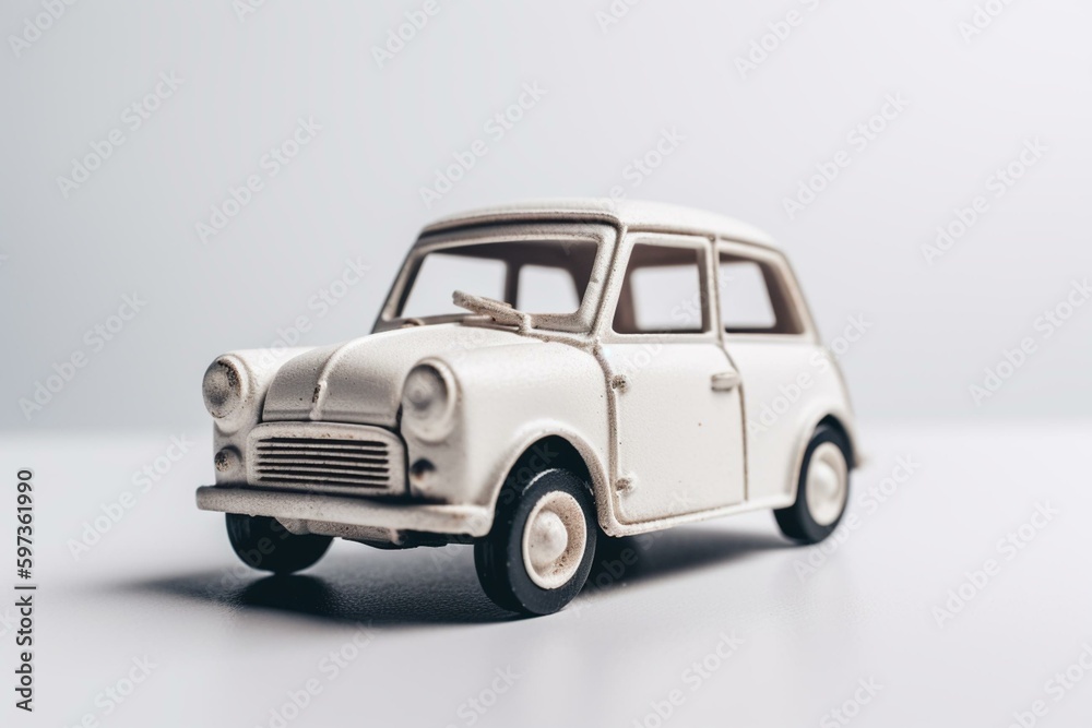 A vintage white toy car depicted in isolation on a white background. Generative AI
