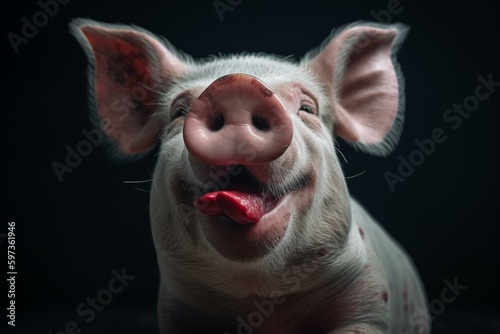 Cheerful piglet picture boasting teeth and grin. Generative AI