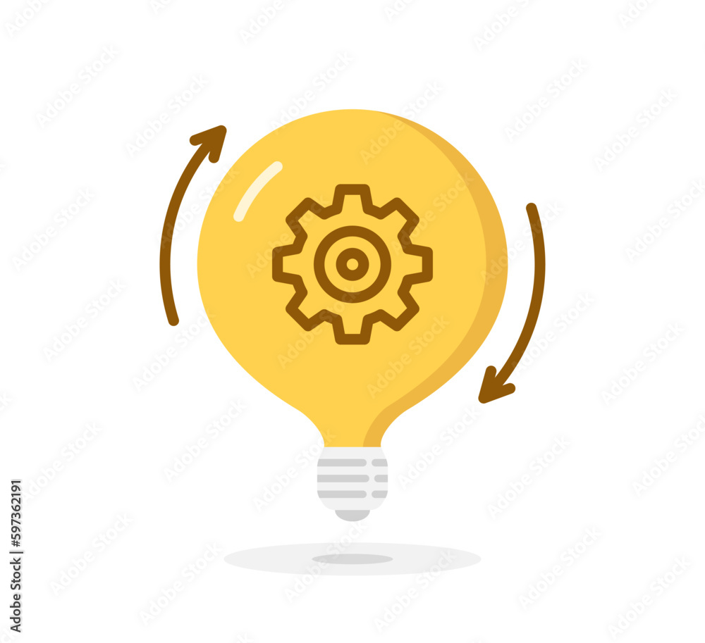 lightbulb icon with circle arrows gear inside, idea or innovation concept lightbulb icon with circle arrows gear inside, idea or innovation concept