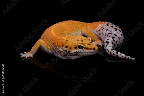 leopard gecko lizard black background  eublepharis macularius