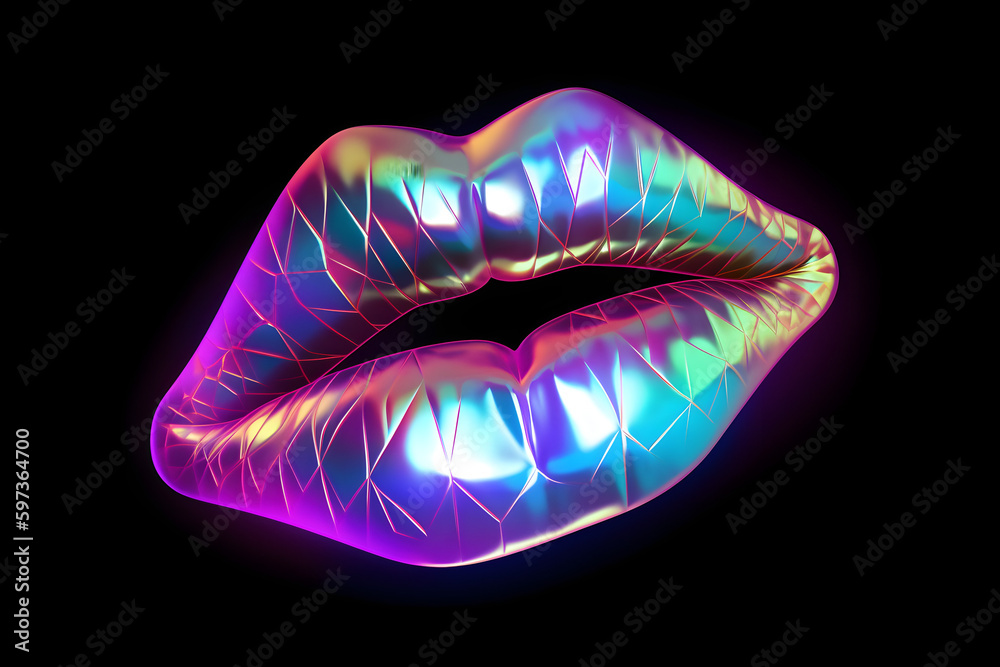 Realistic holographic women's lips and mouth for advertising and web. Holographic diamond polygonal lips. Rainbow colors.
Generative AI. Realistic holographic women's lips and mouth for advertising and web. Holographic diamond polygonal lips. Rainbow colors.
Generative AI.