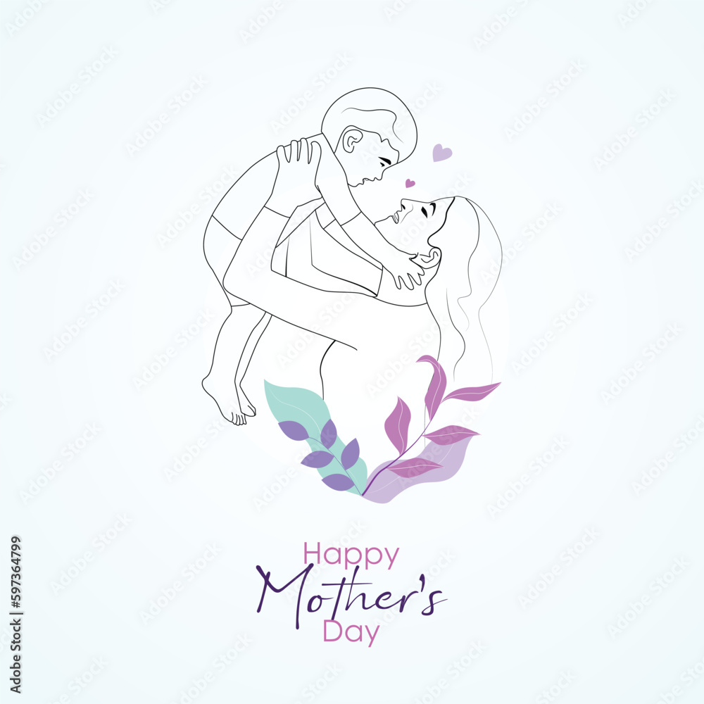 Mother's Day greeting card, Happy mothers day, mother with child smile.