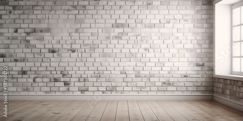 White brick wall background in rural room. Old town wall. Wall template in loft style.
Generative AI. 