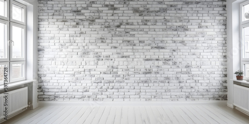 White brick wall background in rural room. Old town wall. Wall template in loft style.
Generative AI. 