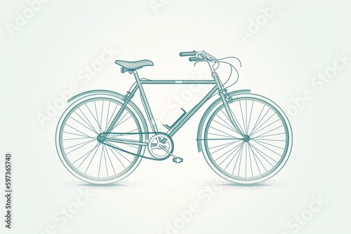 minimalist illustration of a bike made of outlines in green; bike isolated retro drawing