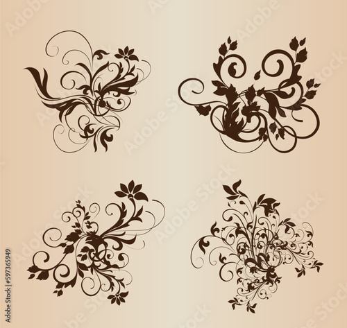 flat floral ornaments for design