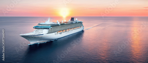 a cruise ship in the ocean at sunset,  renaissance, beautiful high resolution, at sunrise, bright light masterpiece, generative ai