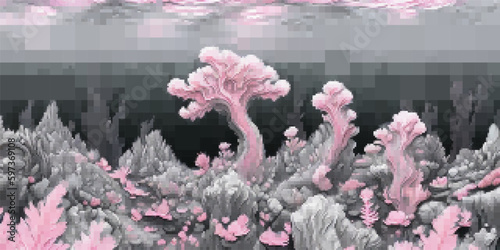 Underwater landscape. Aquatic background. Vector colorful illustration. Rectangular design.