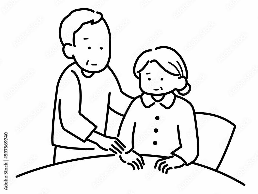 老々介護をイメージしたイラスト 線画のみ 老々介護をイメージしたイラスト 線画のみ