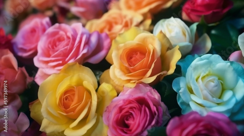 色鮮やかなバラの花のアップ Generative AI