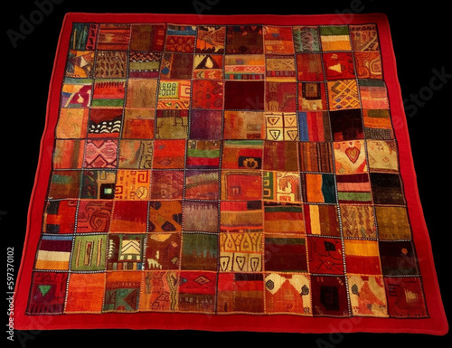 赤が色鮮やかなギャッベ(gabbeh)の絨毯 GenerativeAI