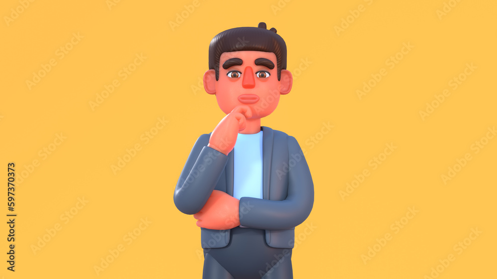 3d render of man in suit thinking, making decision, thoughtful