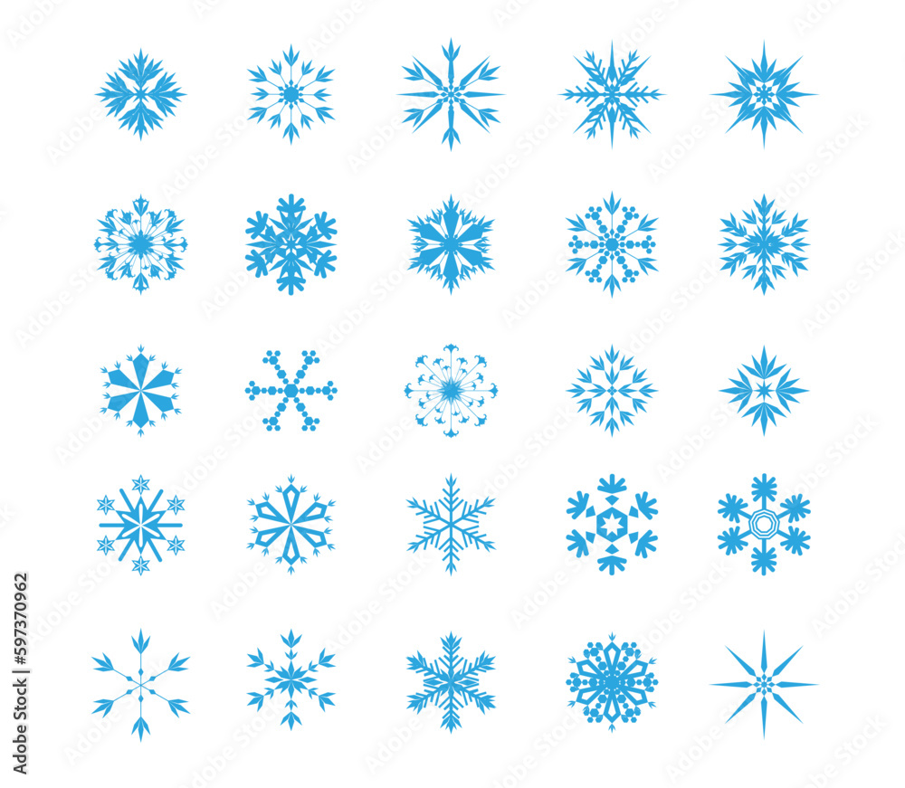 set of snowflakes on white set of snowflakes on white