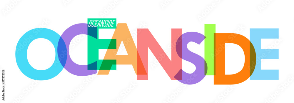 OCEANSIDE. The name of the city on a white background. Vector design template for poster, postcard, banner OCEANSIDE. The name of the city on a white background. Vector design template for poster, postcard, banner