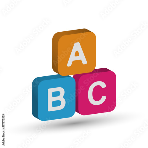 Three-dimensional cubes with letters of the alphabet A, B, C. Vector illustration for education and thematic design