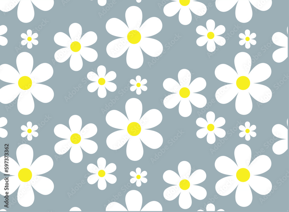 Seamless pattern with daisy flower and little hearts on pastel color background. and daisy icons Seamless pattern with daisy flower and little hearts on pastel color background. and daisy icons