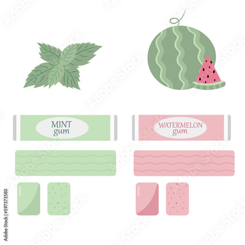 Vector cartoon illustration of sugar free mint gum isolated on white background. Dental concept.