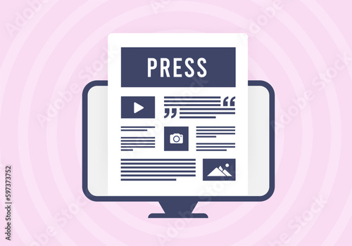 Press release and news publication in mass media concept. Tap wider audience with online press media and tabloid headlines. Enhance your content with journalistic design element