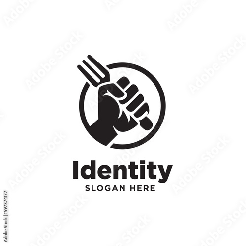 fist hand with fork ,arm bring cutlery for food restaurant cullinary logo design