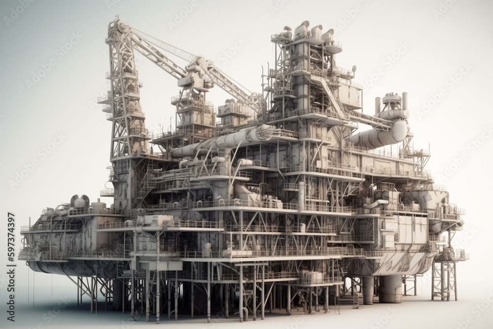 3D illustration of oil industry technology on white background. Generative AI