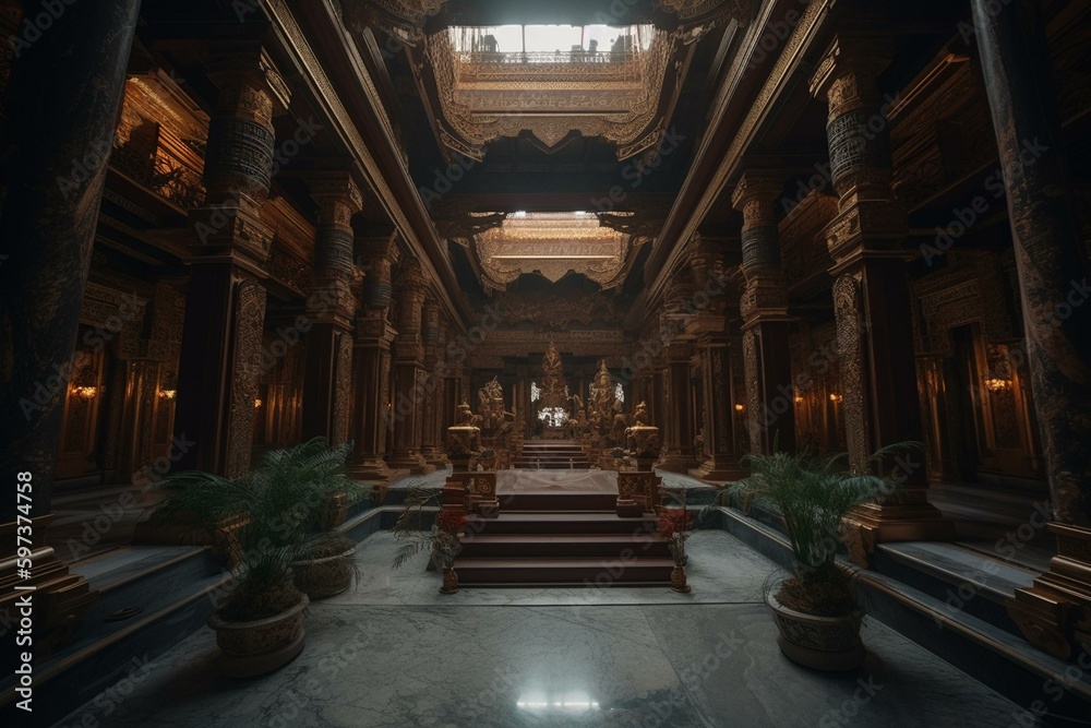 Indoor view of Heaven's Temple. Generative AI