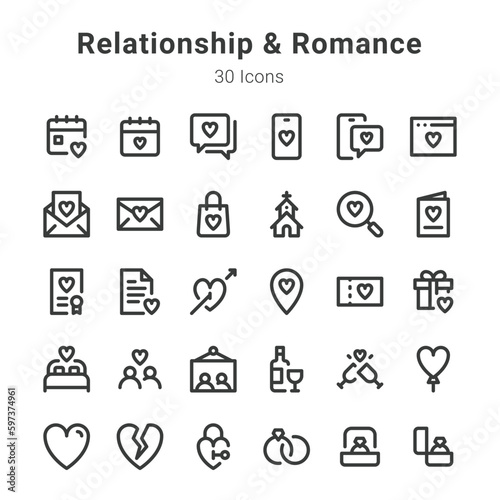 Relationship and romance icon set