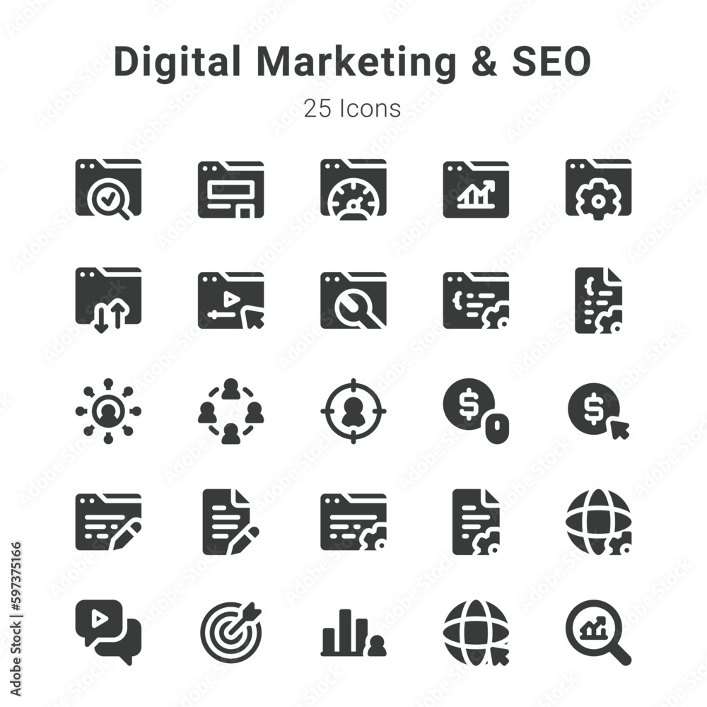 Digital marketing and seo icon set Digital marketing and seo icon set