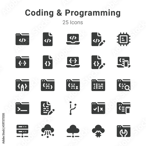 Coding and programming icon set
