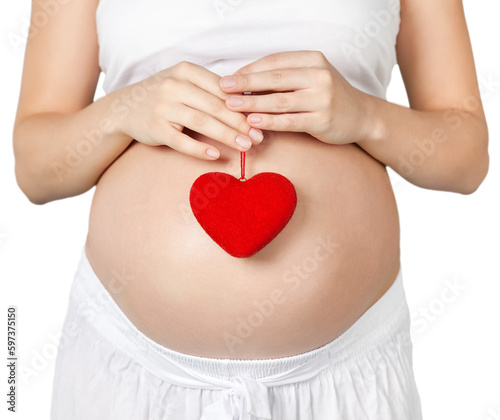 Wallpaper Mural Pregnant mother showing her belly and holding a mini heart Torontodigital.ca