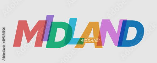 MIDLAND. The name of the city on a white background. Vector design template for poster  postcard  banner