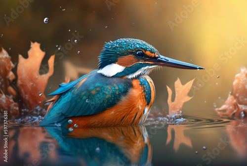 closeup of kingfisher bird over river water. generative ai © LivroomStudio