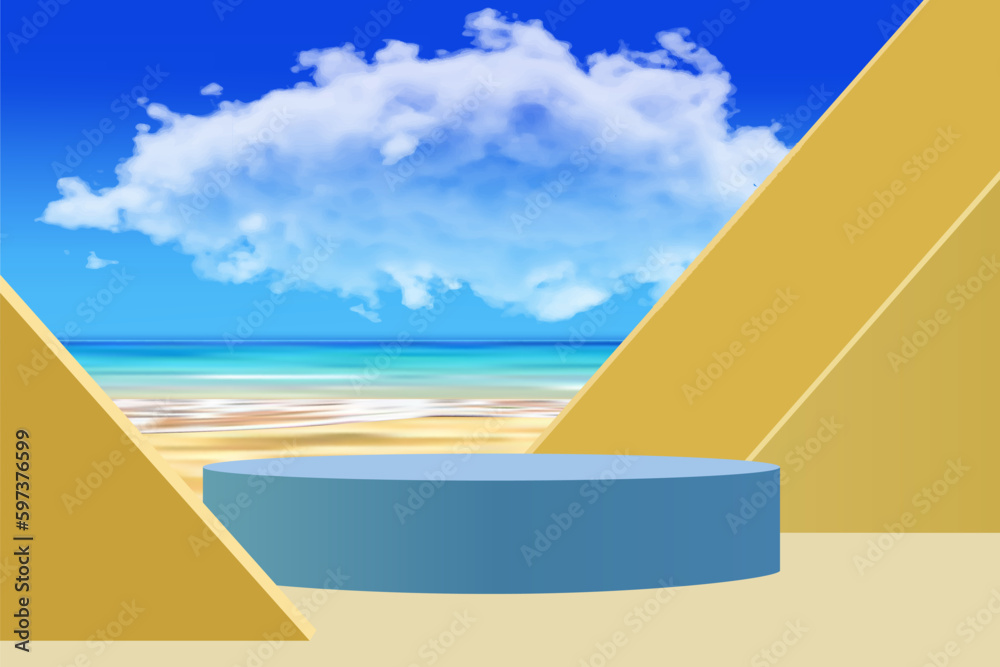 3d cloud summer background product display podium scene with cloud platform. summer background vector 3d render on ocean, podium display in sea. stand show cosmetic product display blue sky cloud