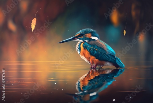 closeup of kingfisher bird over river water. generative ai